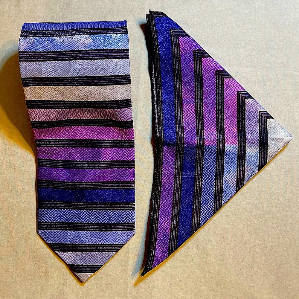FRATELLO Tie & Handkerchief 100% Polyester - Men’s Hand Made| Color: Multi